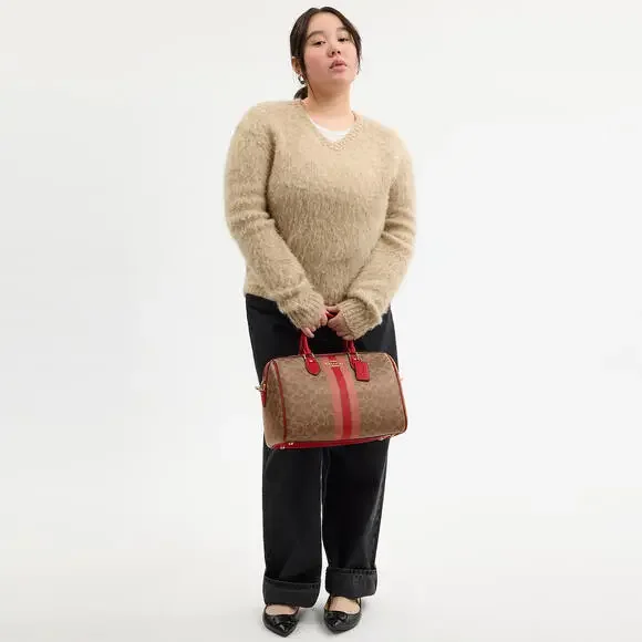 Rowan Large Satchel Bag In Signature Canvas With Stripe - Picture 1 of 7